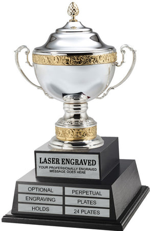 Silver Plated Cup Twin Tier Perpetual Trophy [TMPP2L-1576]